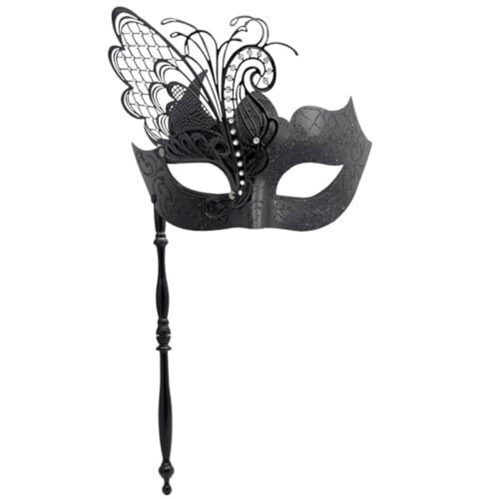 9335 Masquerade Mask With Stick - Mysterious Venetian Butterfly Mask